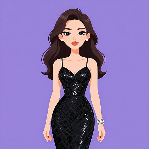 Glamorous Woman in Sparkling Black Outfit