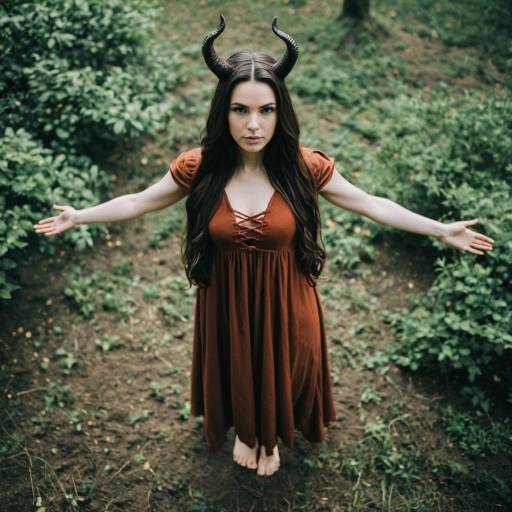Woman in Earthy Dress with Horns Outdoors