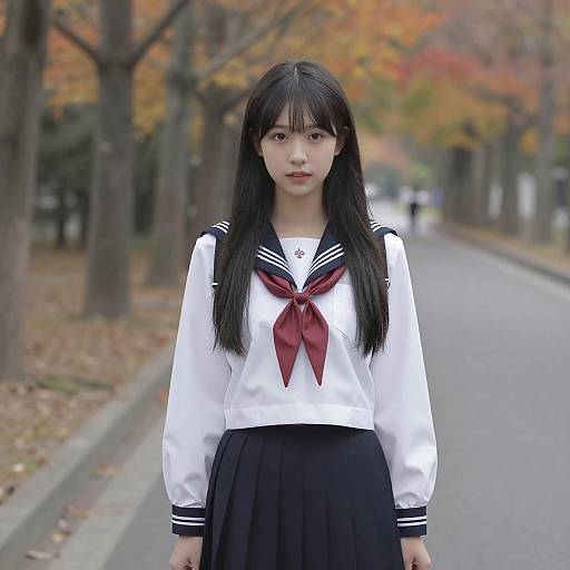 Young Woman in Japanese School Uniform Outdoors