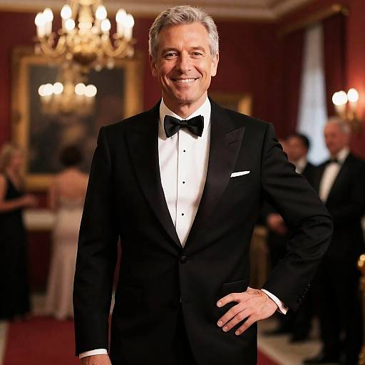 Smiling Man in Black Tuxedo at Formal Event