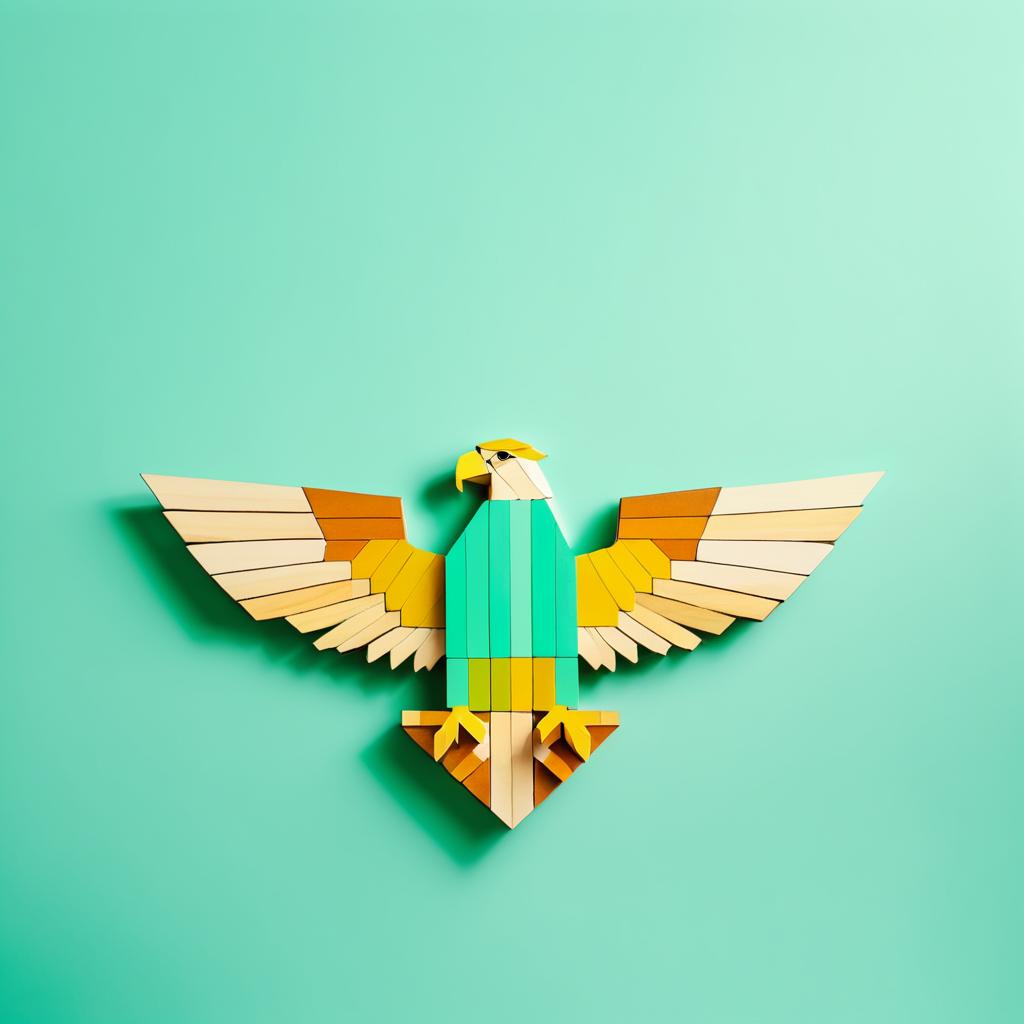 Wooden Block Eagle on Mint Background