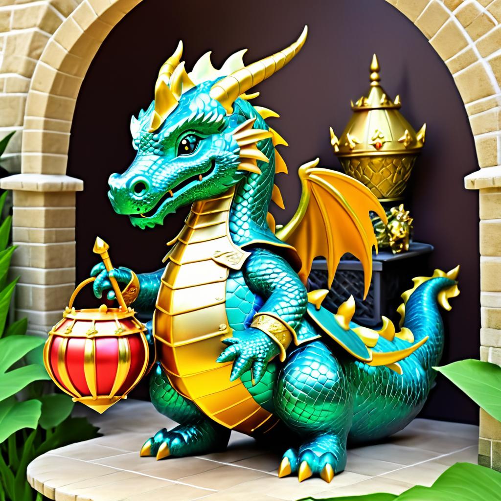 Whimsical Dragon Knight Guarding Treasure