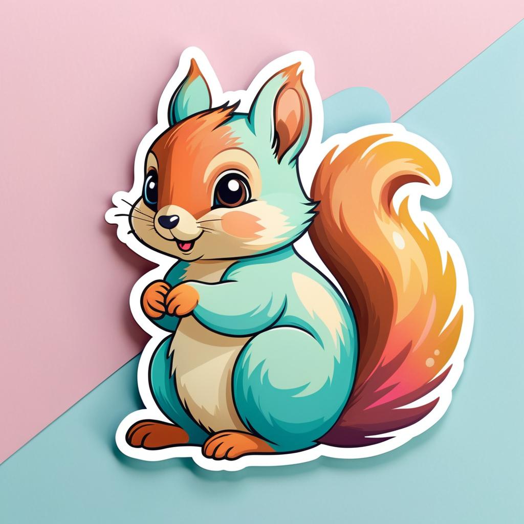 Whimsical Colorful Squirrel Sticker Design