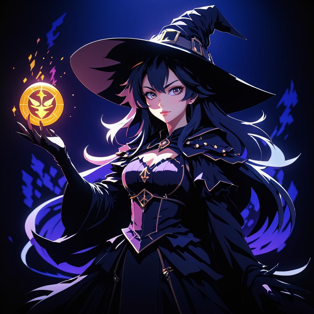 Dynamic Pixel-Art Anime Witch Portrait