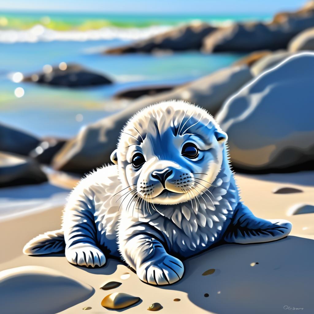 Serene Baby Seal Pup on Rocky Beach