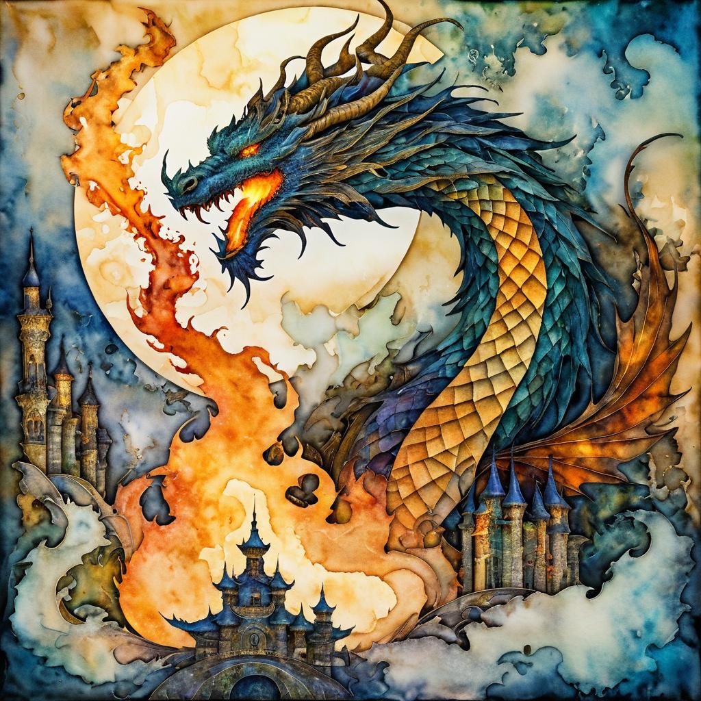 Majestic Dragon in Abstract Collage Art