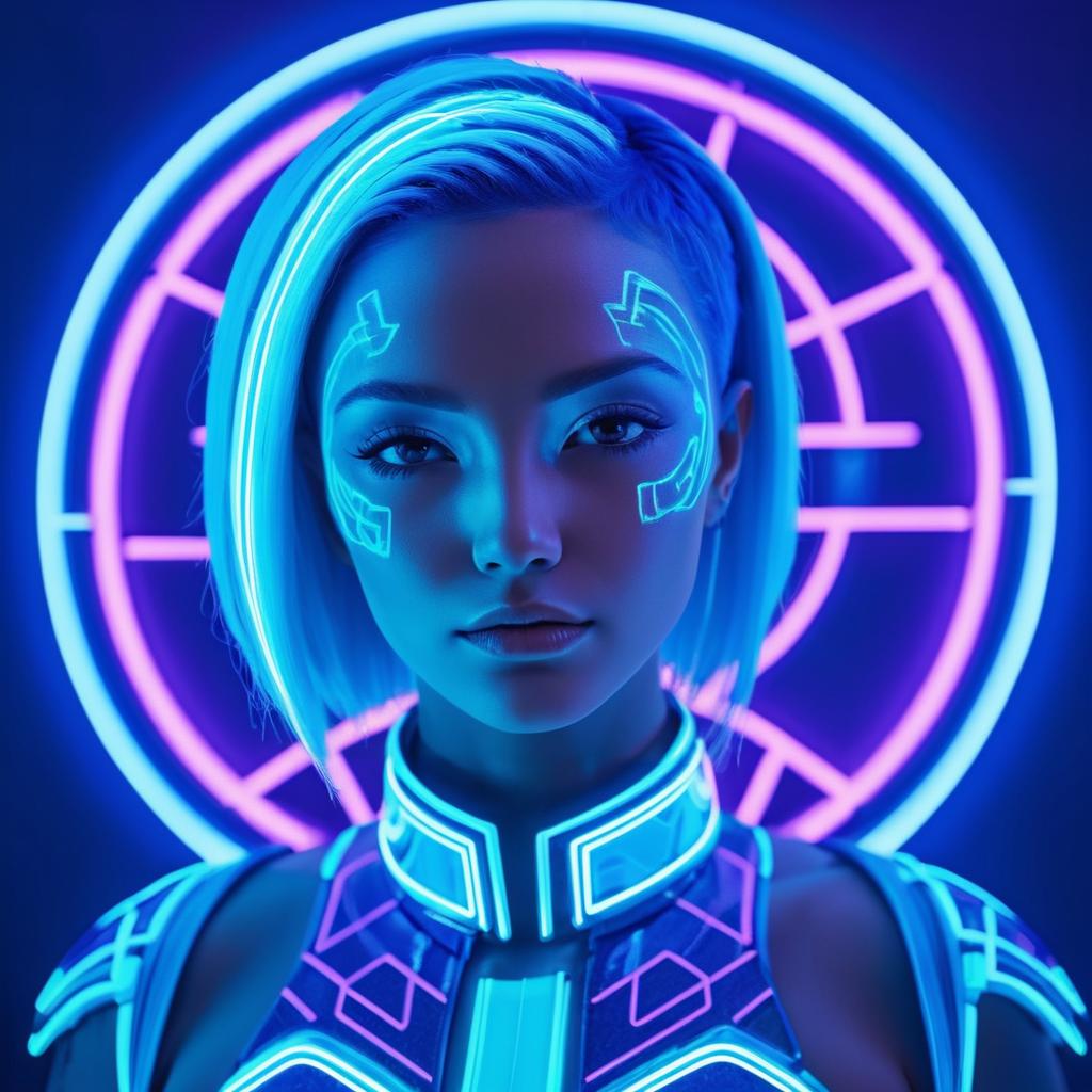 Electric Blue Futuristic Portrait Art