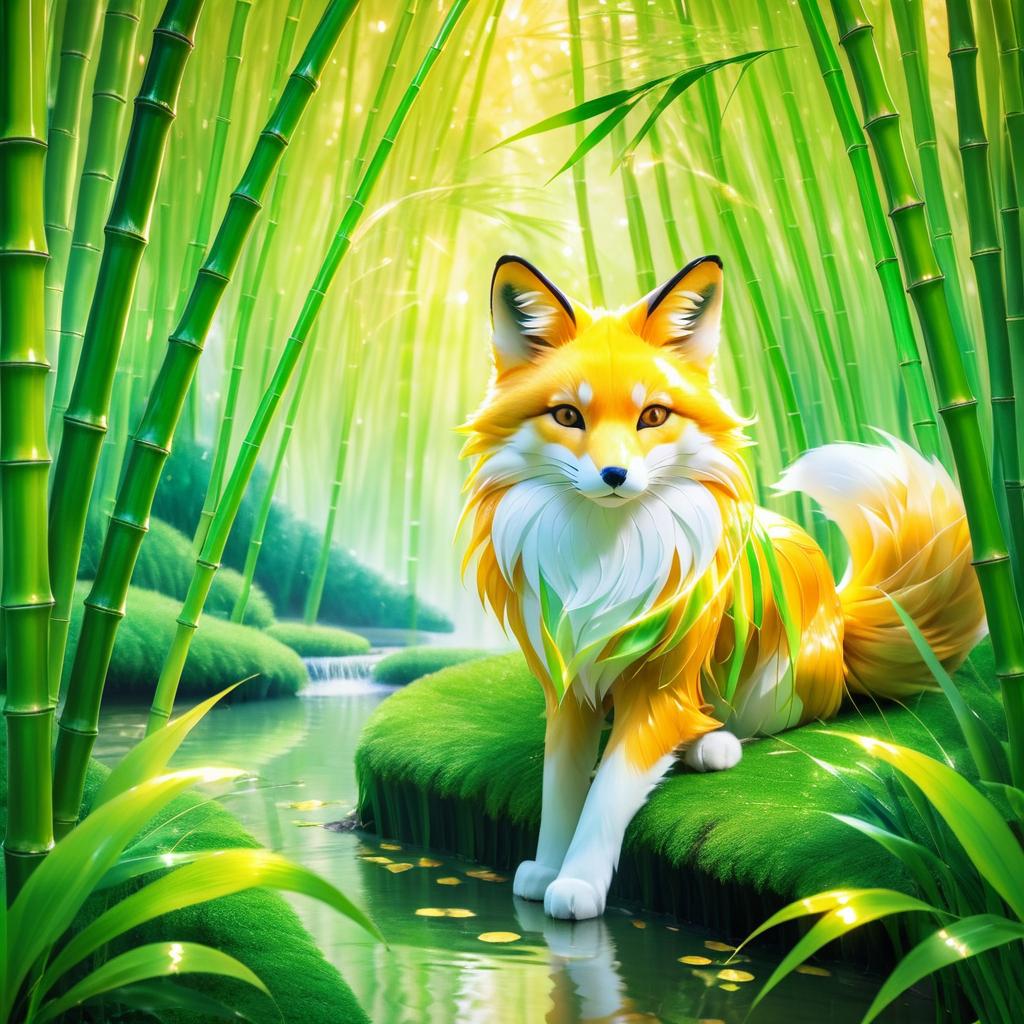 Mystical Golden Fox in Bamboo Grove