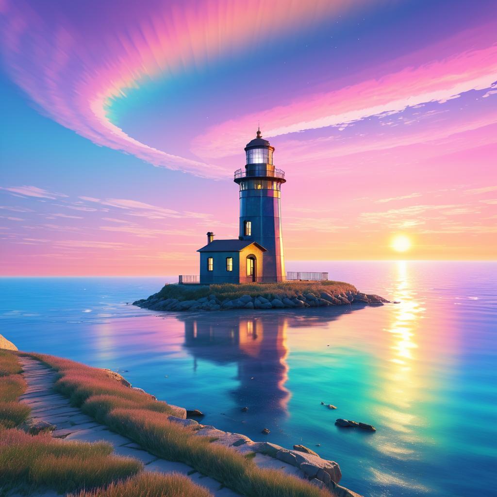 Abandoned Lighthouse at Sunset Serenity