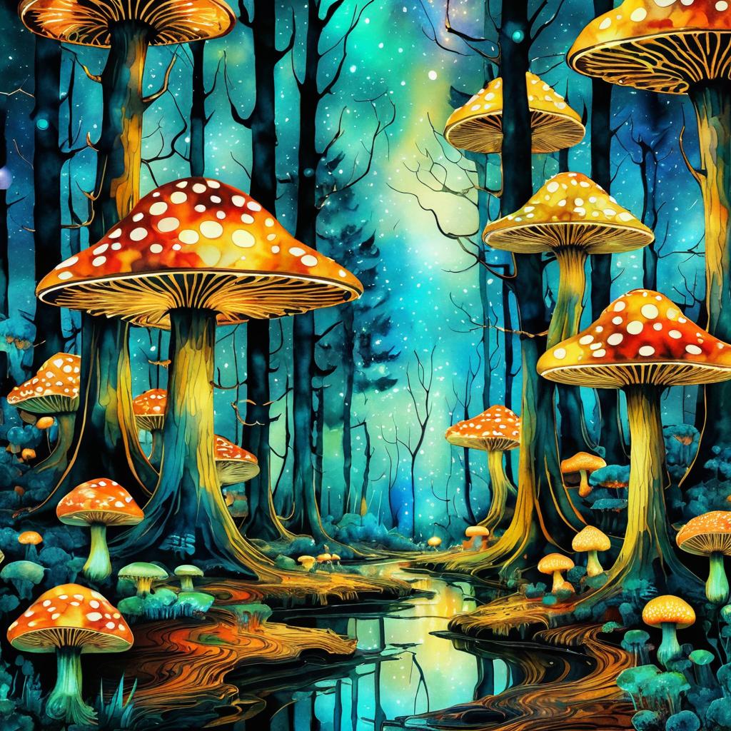 Surreal Forest with Glowing Mushrooms