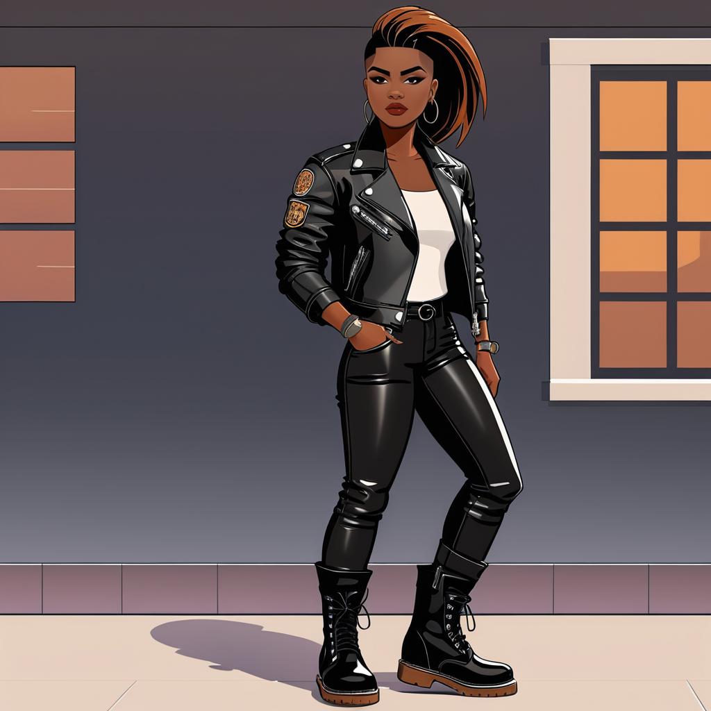 Stylish Cartoon Woman in Leather Jacket