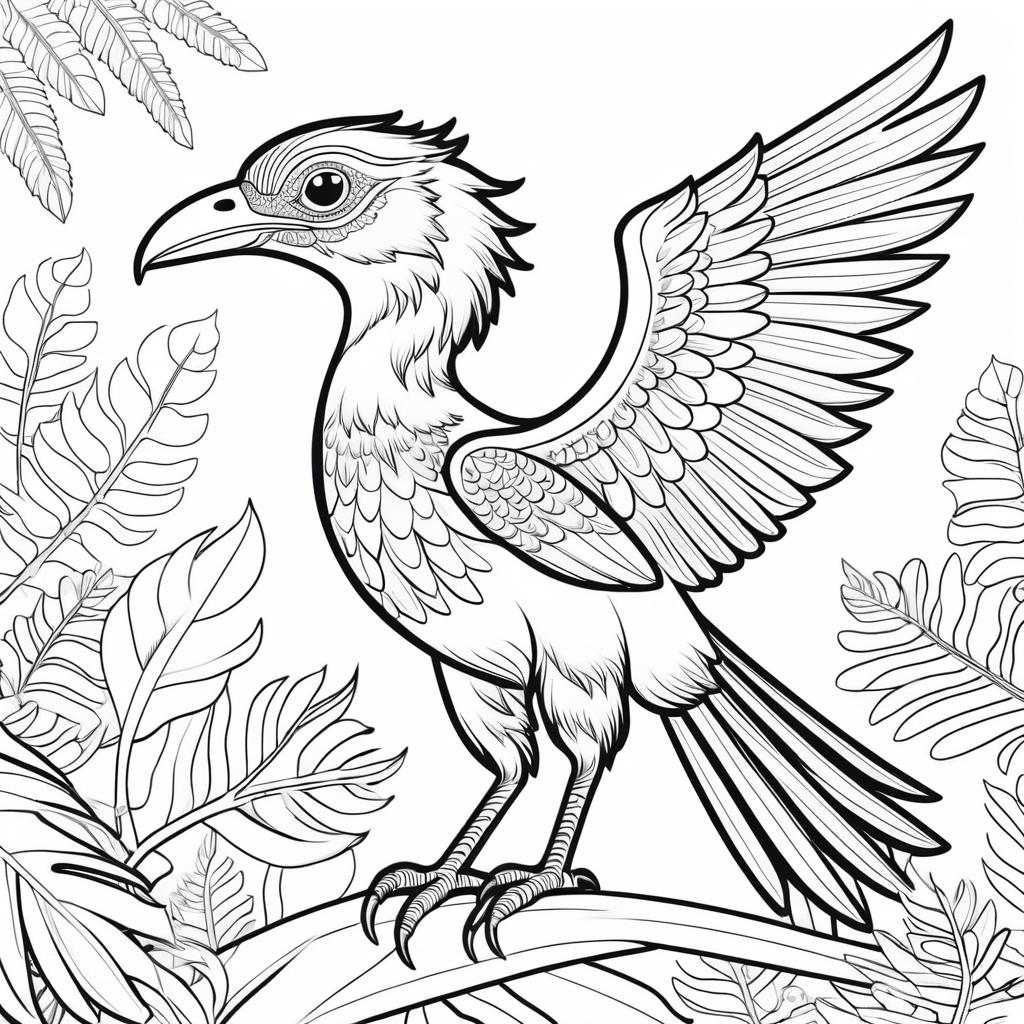 Cute Microraptor Coloring Book Illustration