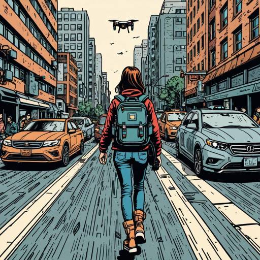 Cyborg Girl Walking on Futuristic City Street