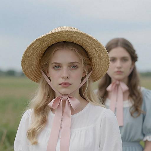 Victorian Straw Hat Portrait in Field