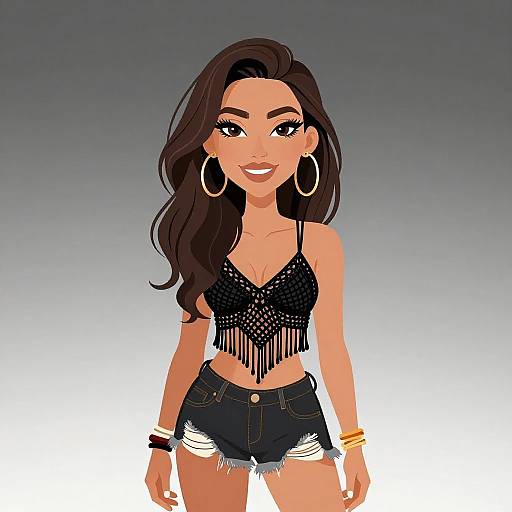 Bohemian Woman in Black Crochet Top