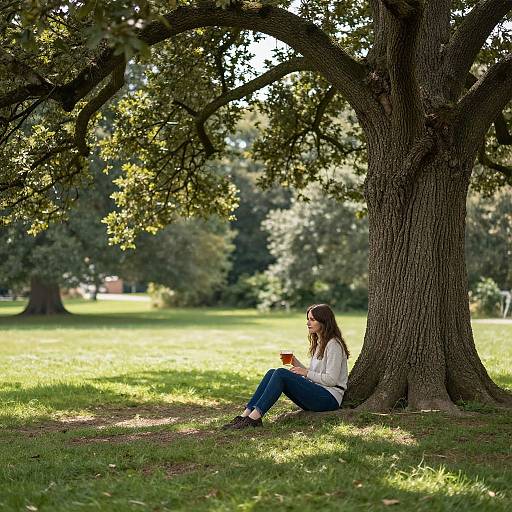 Woman Relaxing Under Oak Tree
