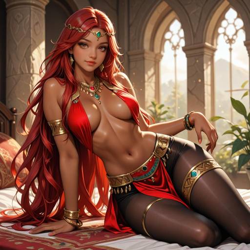 Fantasy Red-Haired Woman in Ornate Costume