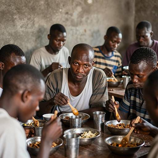 Group of African Men Eating Together