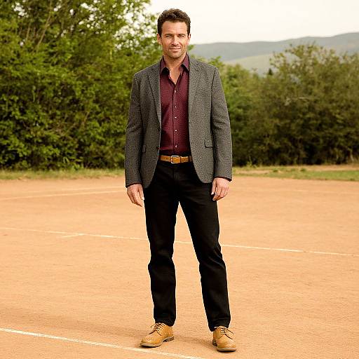 Stylish Man on Sunlit Clay Courts
