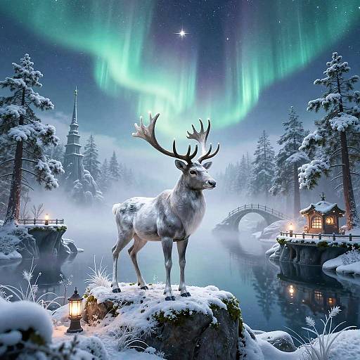 Majestic Silver Stag in Icy Fjords