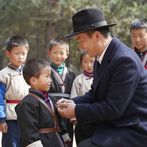 Cheerful Interaction in Sunlit Forest