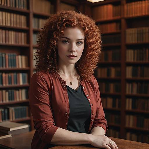 Red-haired Woman in Vintage Library