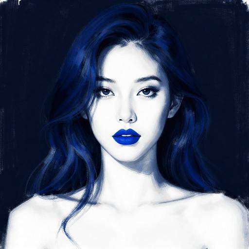 High-Contrast Blue and White Digital Portrait