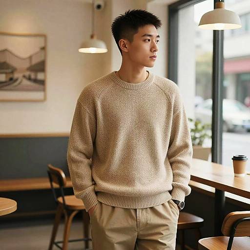 Young Man with Undercut in Coffee Shop