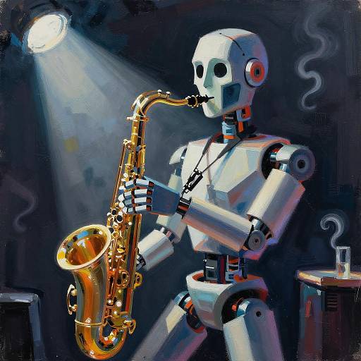 Abstract Jazz Robot Caricature in Spotlight