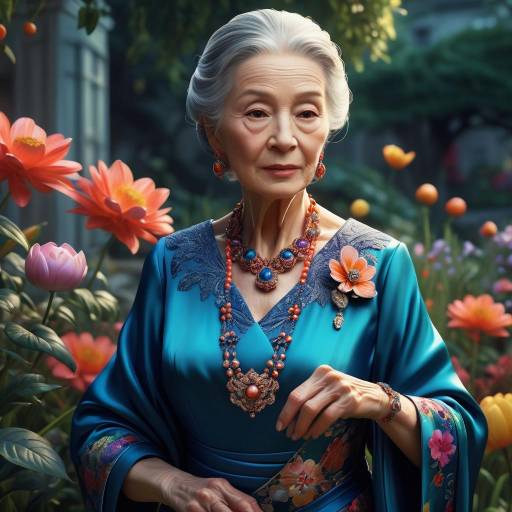 Elegant Elderly Lady in a Vibrant Garden Elegant Elderly Lady in a Vibrant Garden