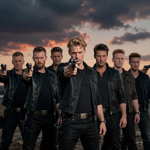 Dramatic Sunset Armed Group Portrait