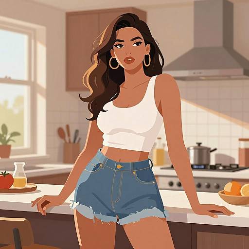 Stylish Woman in Vibrant Kitchen Art