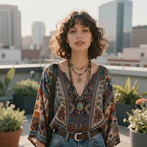 Chic Urban Woman in Rooftop Garden