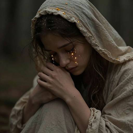Serene Figure with Golden Tears