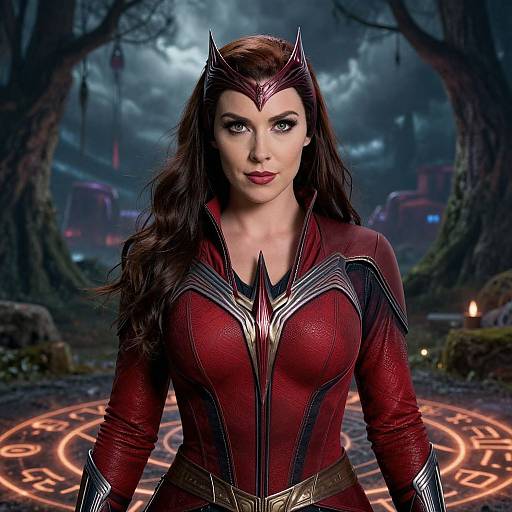 Realistic Scarlet Witch in Mystical Forest