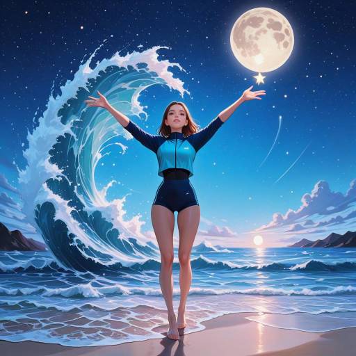Triumphant Athlete on Moonlit Beach