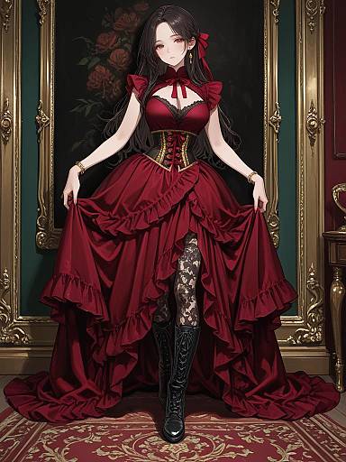Victorian Style Red Dress with Corset