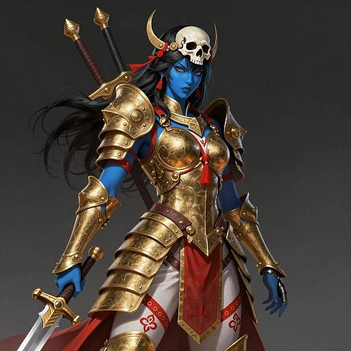 Fierce Blue-Skinned Warrior Illustration