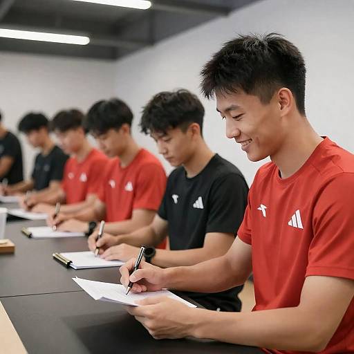 Six Men Signing Autographs in Gym