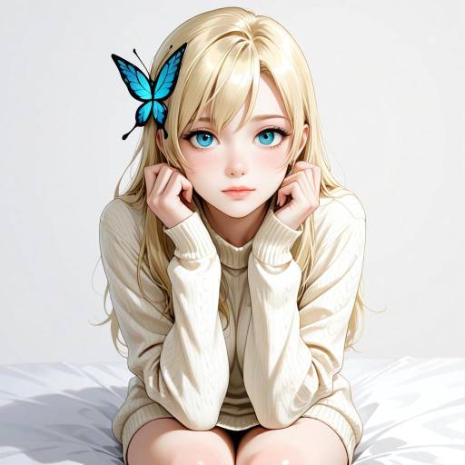 Blonde Girl with Butterfly Hair Ornament