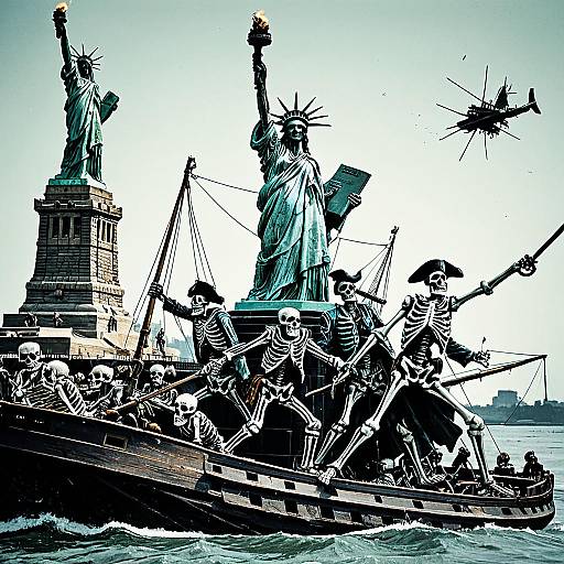 Pirate Skeletons Attacking Statue of Liberty