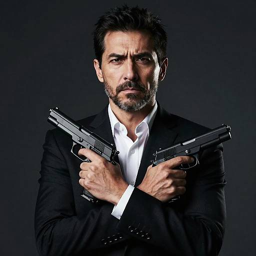 Serious Middle-Aged Man with Handgun