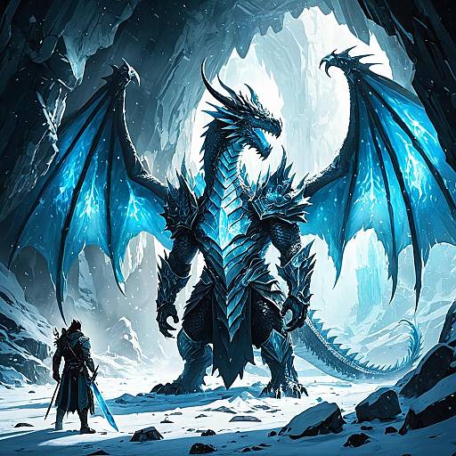 Colossal Ice Dragon Lord in Glacial Cavern