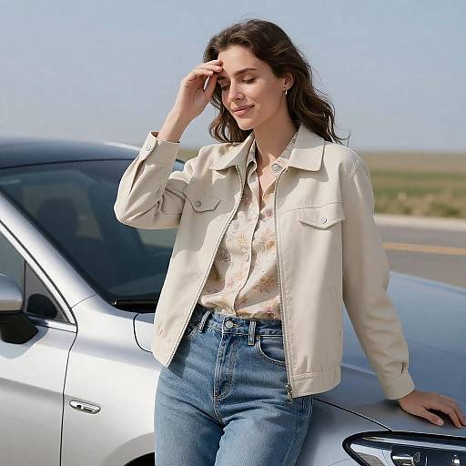Woman Leaning on Silver Car Outdoors
