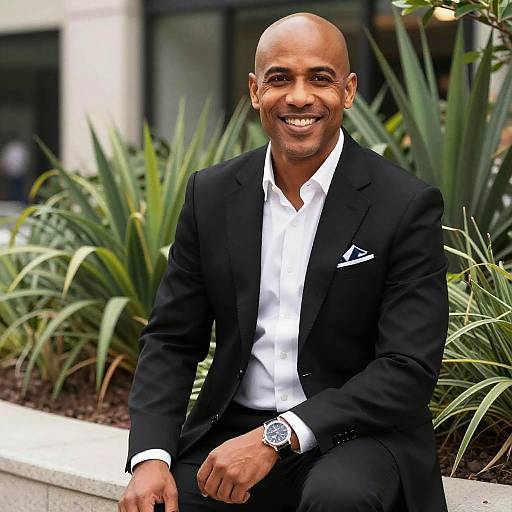 Chic Bald Man in Urban Nature