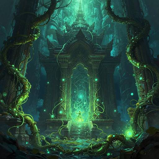 Bioluminescent Vines in Enchanted Ruins