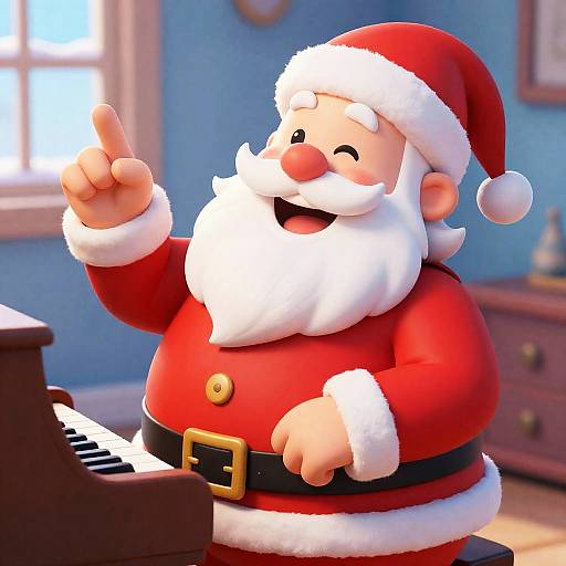 Joyful Cartoon Santa with Piano