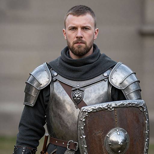 Medieval Warrior with Shield and Scarf