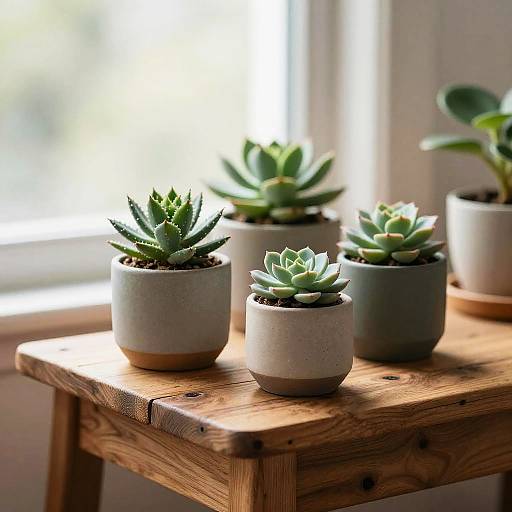 Suculentas Minimalistas en Mesa Rústica