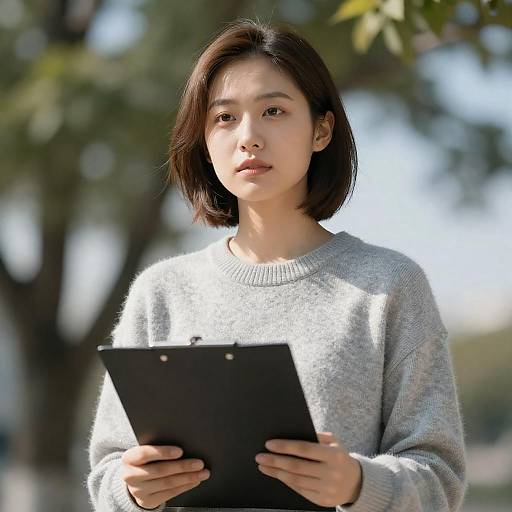 Young Woman with Clipboard Portrait